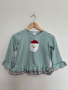 Smocked by Stellybelly Girls‎ Striped Appliqué Santa Top Size 7 EUC